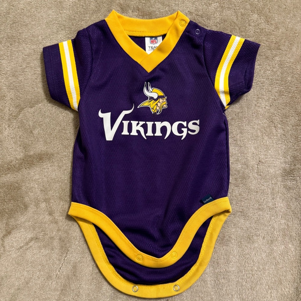 NFL Minnesota Vikings Gerber Baby Jersey Bodysuit Purple Gold 0-3M